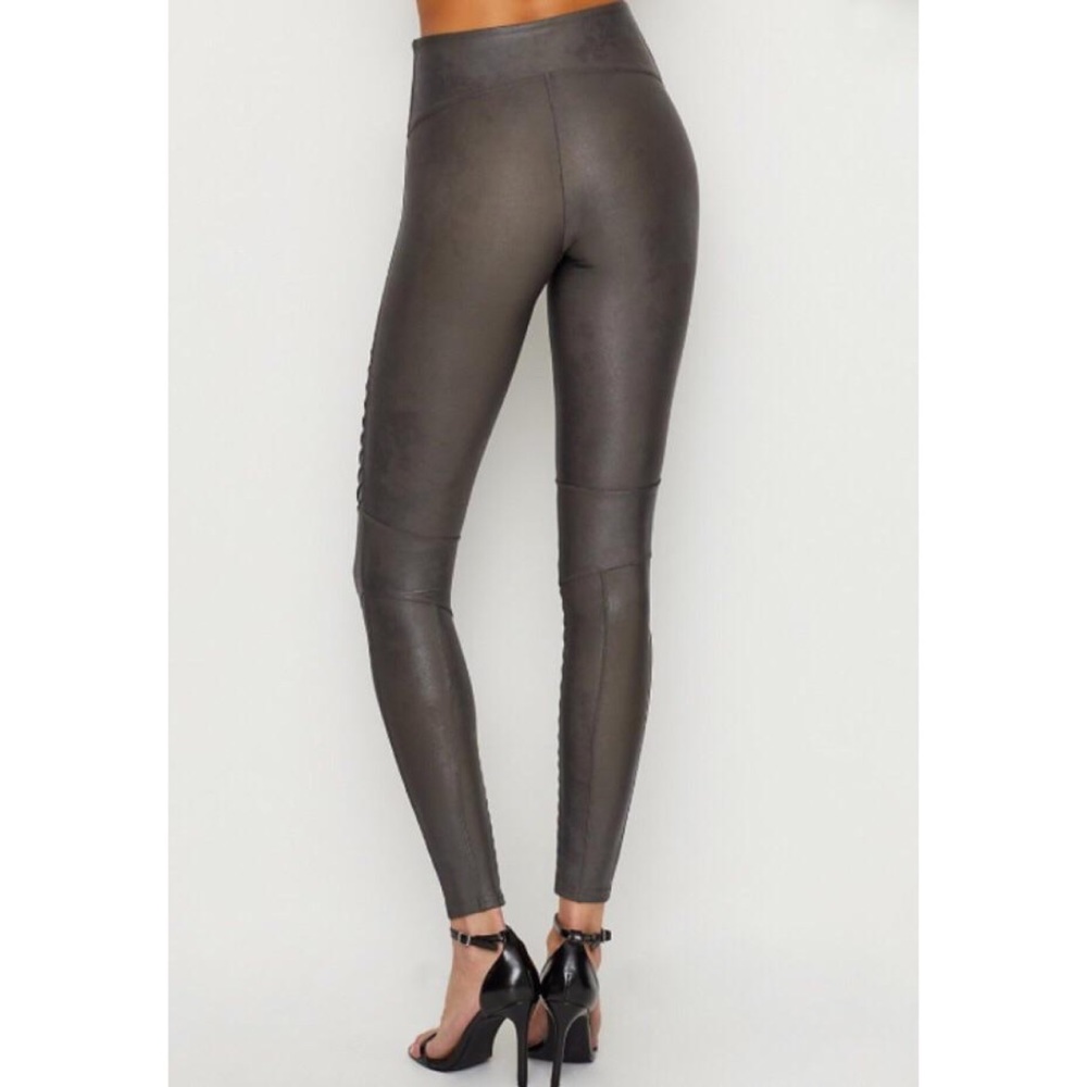 Spanx Faux Leather Moto Leggings in Color Gunmetal - Picture 3 of 6
